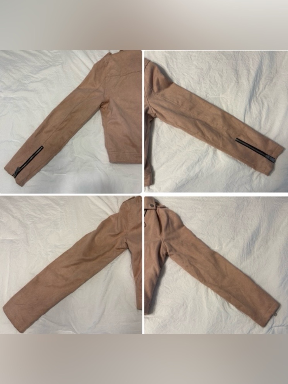 rue21 Womens Faux Suede Moto Jacket Blush Pink Crop Biker Motorcycle Medium Zip - Picture 8 of 16